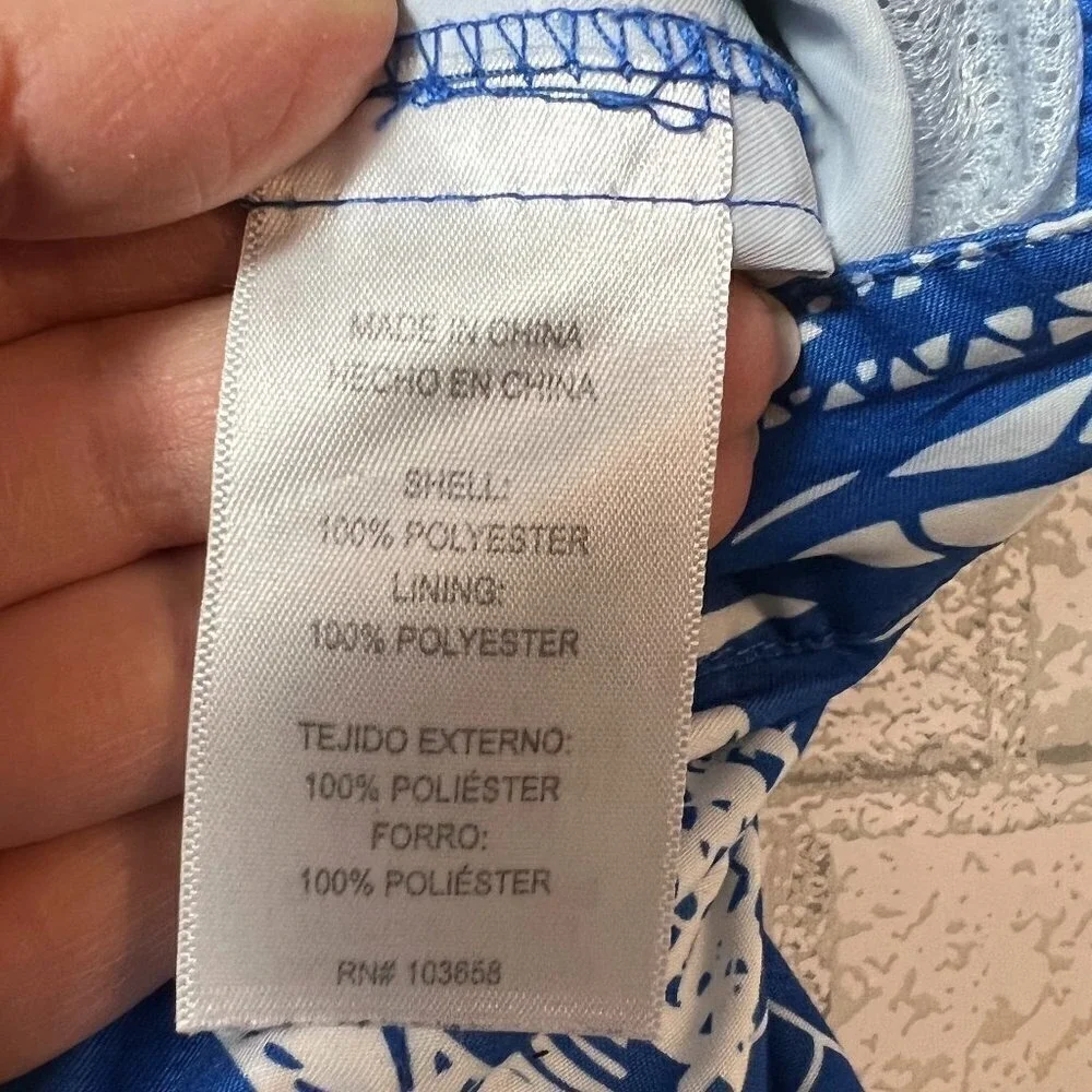 Ibiza Ocean Club Men's Swim Trunks Blue Aloha‎ White Floral Hibiscus Size 34